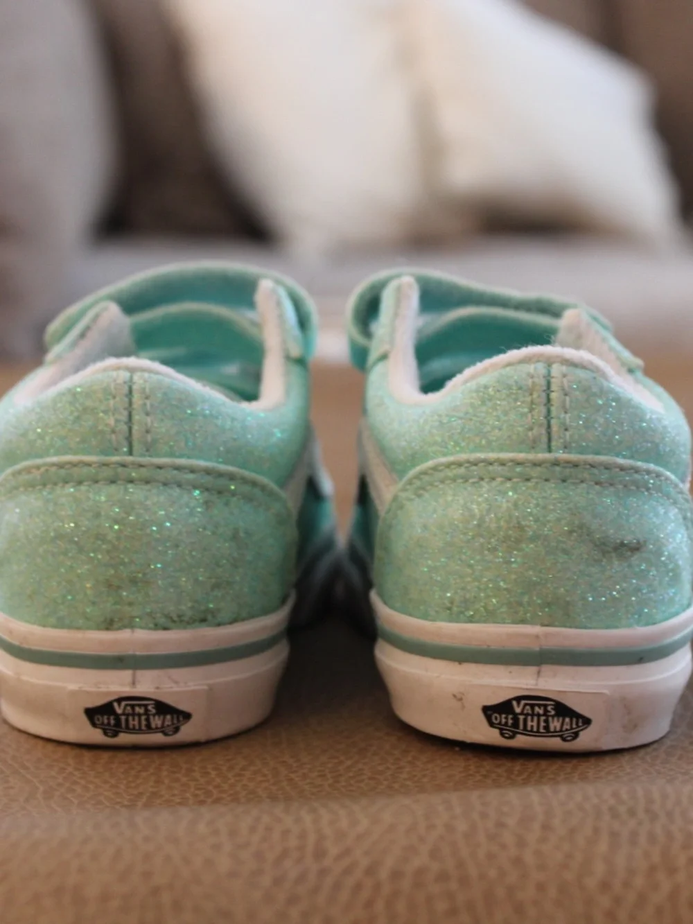 Vans Toddler Teal Glitter Old Skool V Shoe (6.5T) - Picture 3 of 4